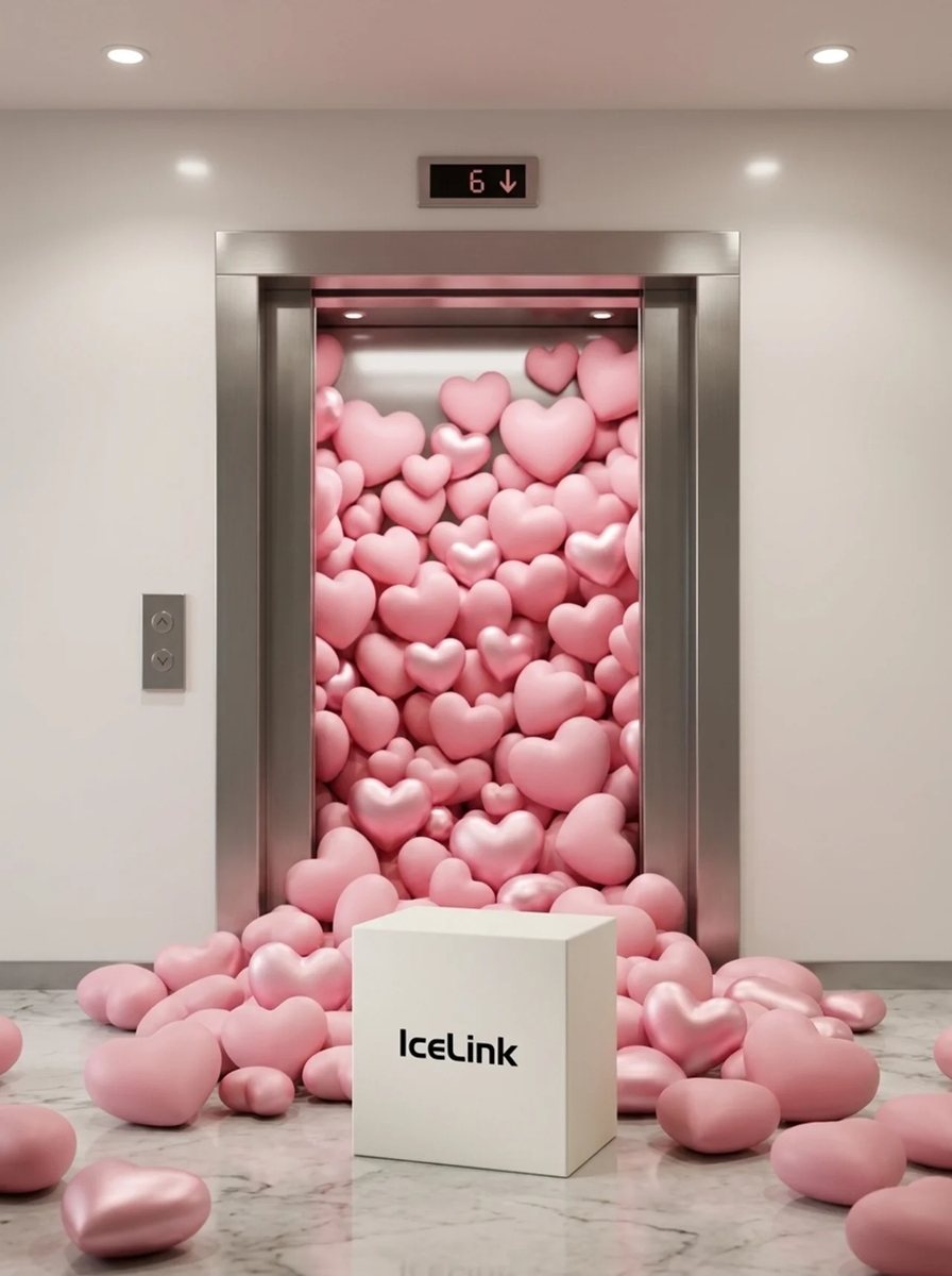 AI image: pink hearts spilling from an elevator around an IceLink box
