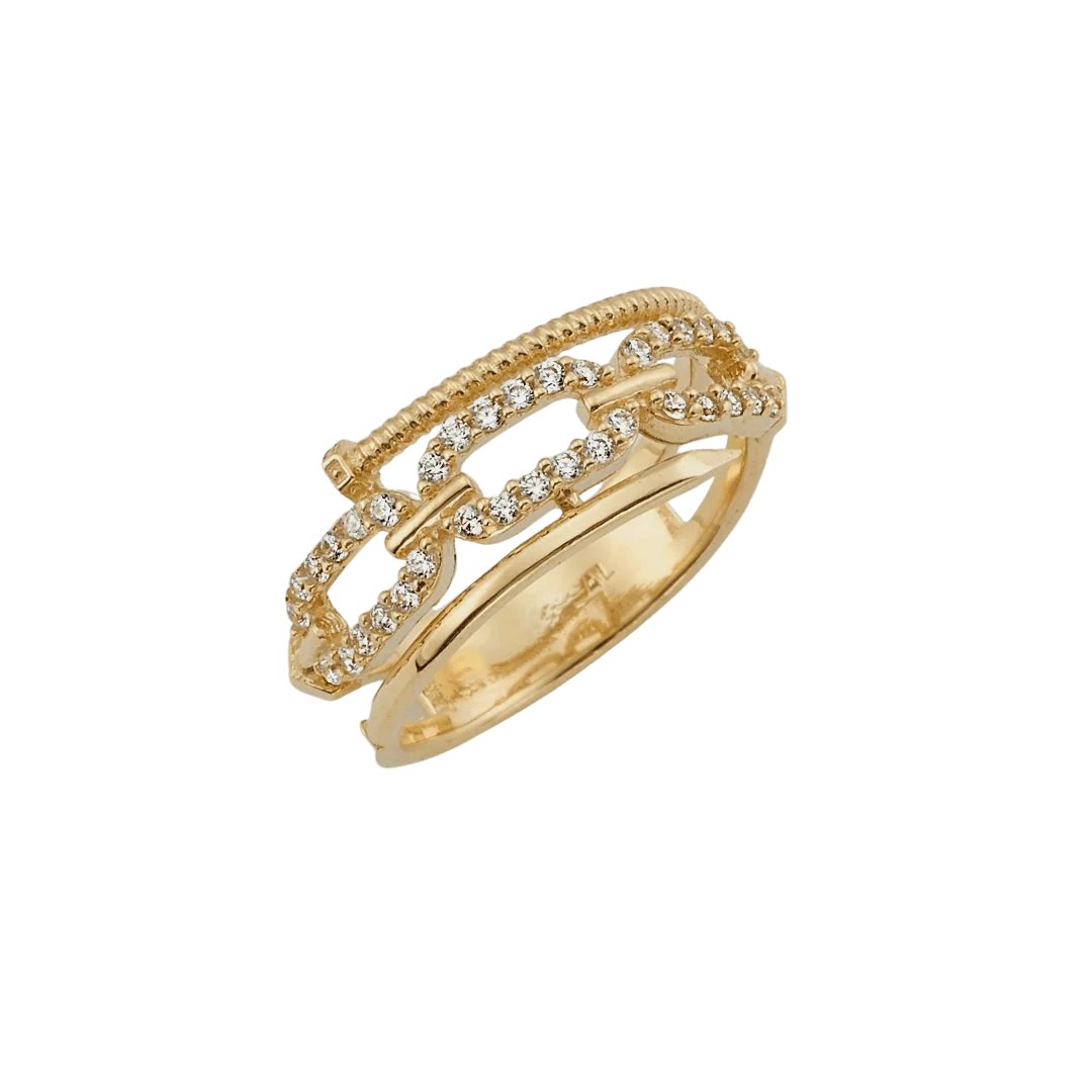 Gold pavé link ring on white